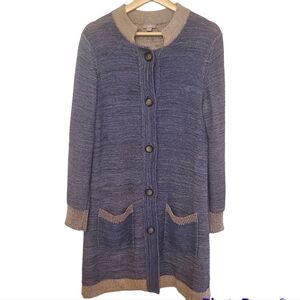 J. Jill Blue Linen Cotton Blend Long Line Button Front Knit Cardigan M